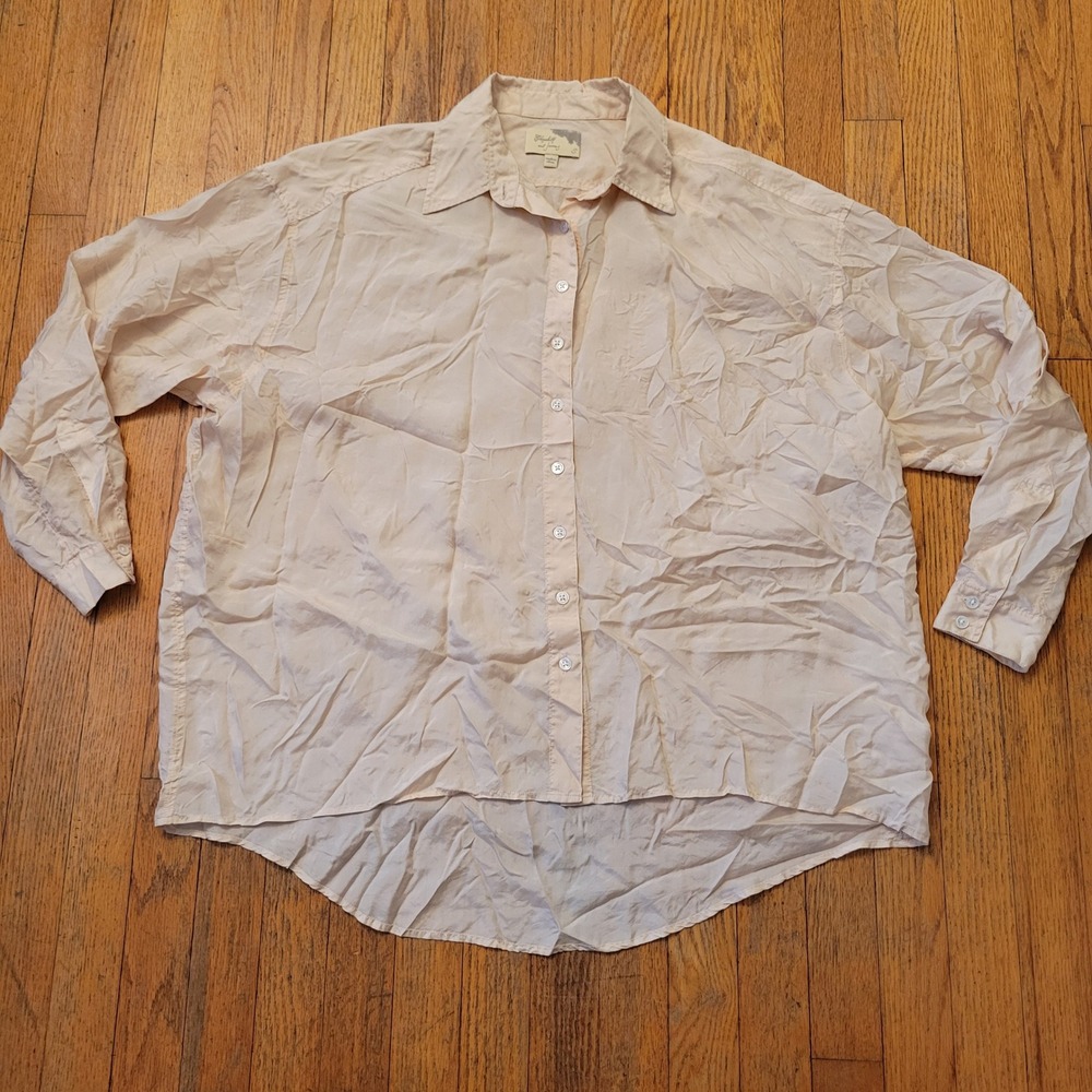 Elizabeth James S Silk Blouse Button Down Peach Oversized High Low Quiet Luxury